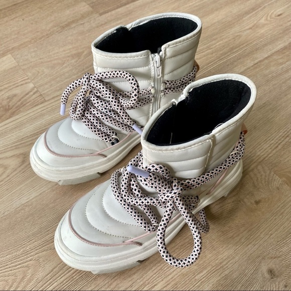 ZARA Off White & Pink Chunky Puffer Winter Boots | Insulated | Women’s Size 5 - Picture 2 of 6
